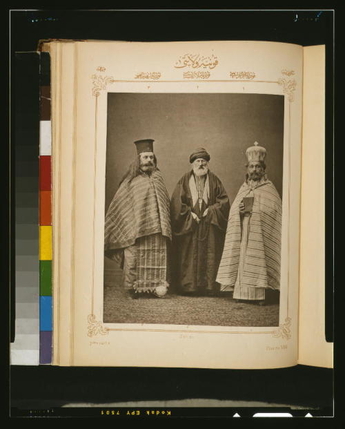 Studio portraits of models wearing traditional clothing from theOttoman province of Koniah, also kno