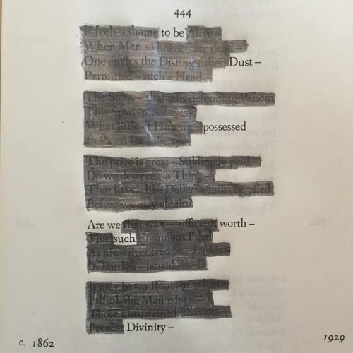 typewriterdaily: Erasure of Emily Dickinson’s “It feels a shame to be Alive” [444]