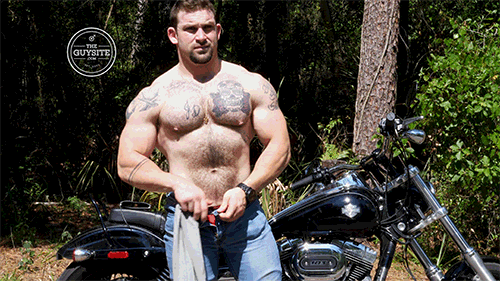 theguysitecom:Jack showing his dick by his Harley.