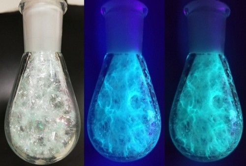cenchempics: Fluorescent foam After drying the liquid in his flask under high vacuum, Priya Ranjan S