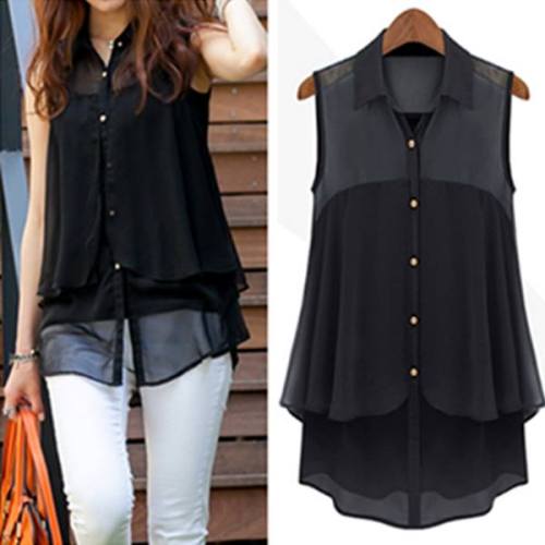 stylelist-tidebuy:  Perfect Hot Selling Solid Color Sleeveless Lapel Chiffon Blouse 