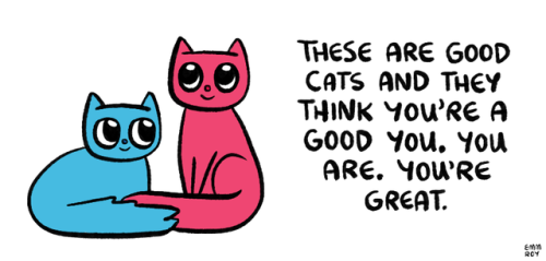 positivedoodles:   Facebook / Twitter / Ko-fi / Buy the book  [Drawing of a blue cat and a pink cat 