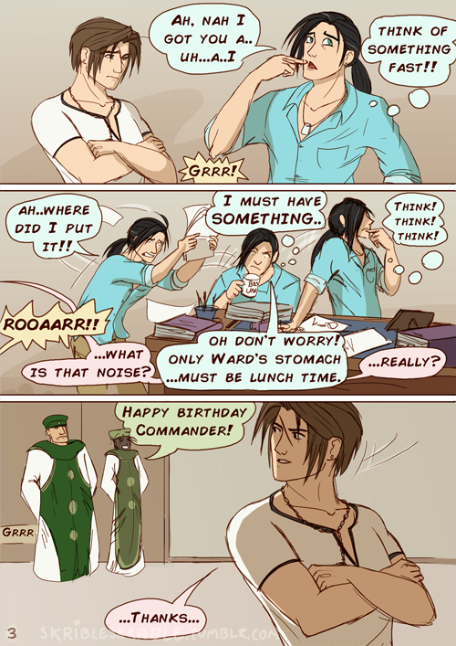 skribleskrable:  Ah I can’t believe I managed to finish this AND color it aswell! Happy birthday Squall! I’m uploading it a bit early as I’m away tomorrow! Also big thanks to emeraldlatias who read through the comic for me!