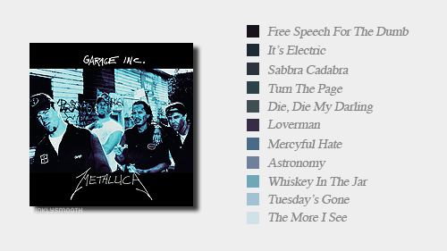 pinklysmooth:   Metallica albums + colour palette track list - (x , x)  