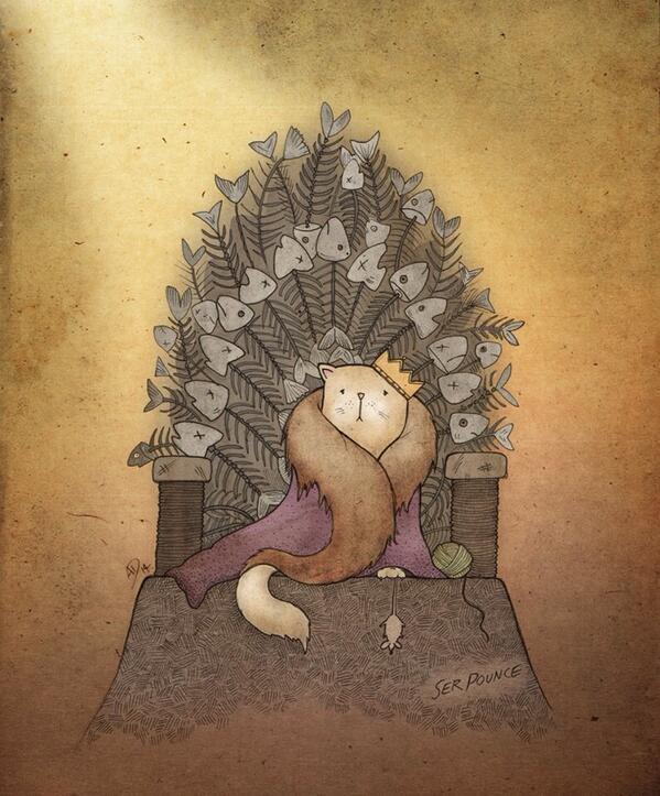 gameofthrones-fanart:  Ser Pounce and the Throne of Bones: Awesome Artwork by dangerousbeans