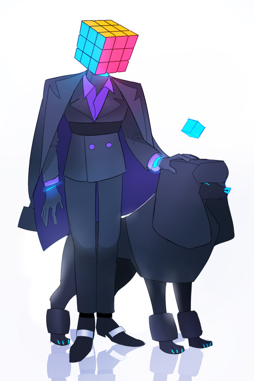 tu-ie: My oc D_MTRI and his virtual doggo Byte. More on them soon!