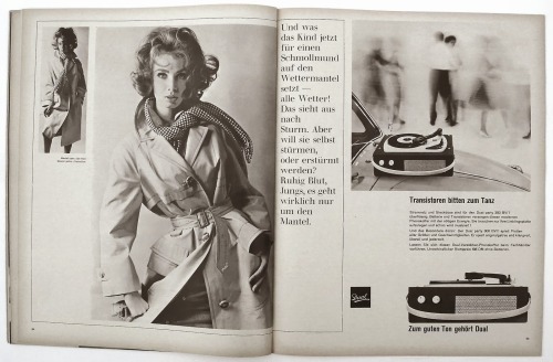 Willy Fleckhaus, twen fashion editorial including Dual advertisement, 1962. Via PastPrint