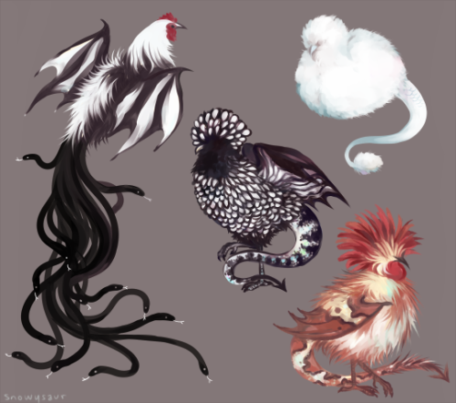 snowysaur:fancy chicken cockatricesedit: silkie adopted by jauntyjaguar!others adopted by edaigoa!tw