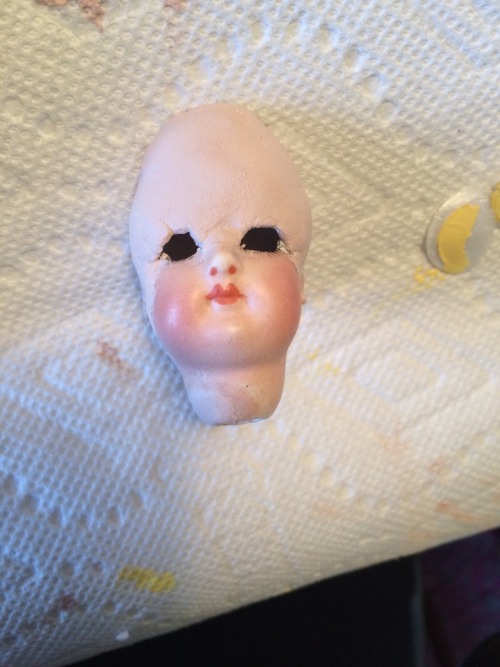 A progress shot of Lucie, after the base color was done but before brows, lashes, and blushing