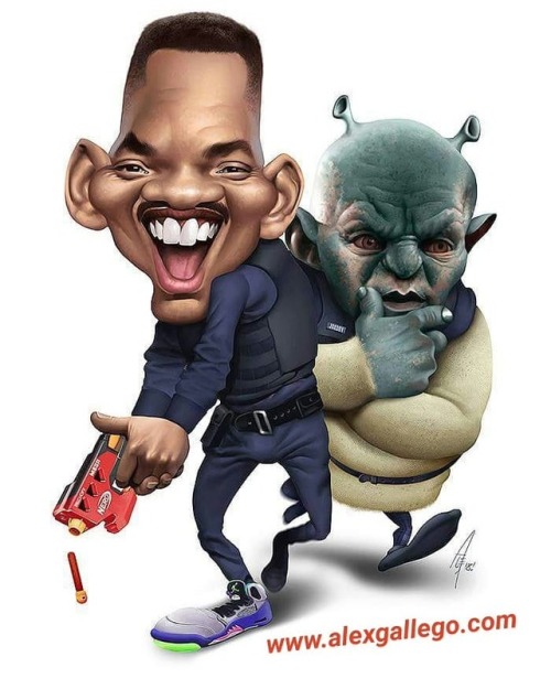 gariebo:#bright #caricature #illustration #netflix @willsmith @joeledgerton #willsmith #joeledgerton
