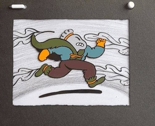Traditional Animation On Paper And Acetate With Ink And Acrylic.