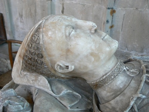 Monument to Sir Ralph Fitzherbert (d.1483) and his wife detail of wife in church in Norbury, Derbysh