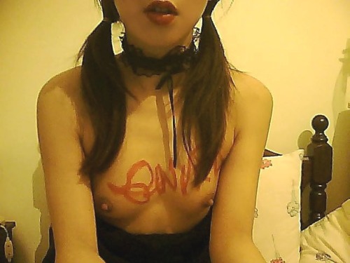 thelittlebunnygirl:  It’s suppose to say owned. ._. I just had a really difficult time writing on my body.