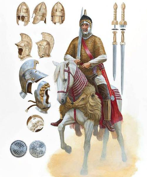 Reiter sehr frühes Mittelalter. Im Details der Ausrüstung , Panzerung und Bewaffnung. /&nb