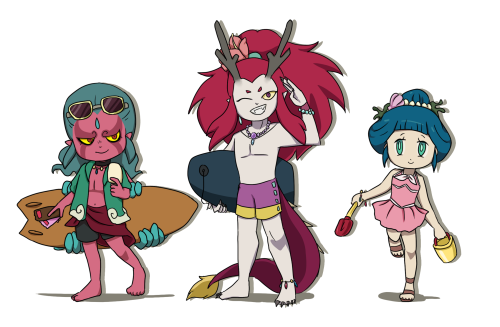 Beachtime legendaries!(I admit the first background was borrowed from official art, though I think m