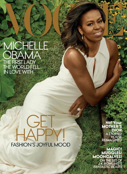 First Lady Michelle Obama photographed by Annie Leibovitz covers Vogue Magazine, December 2016