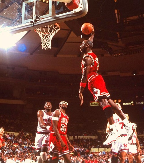 yzerman:  Jordan soars for a slam against the Knicks in April 1991. He scored 34