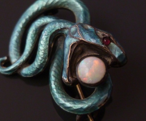 detournementsmineurs: “Snake” brooch by Meyle &amp; Mayer in silver, enamel, and opa