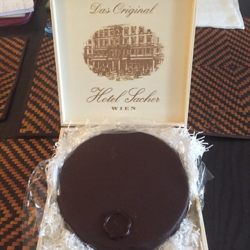 The “Sacher Torte” has safely survived the 9.5 hour flight from Vienna