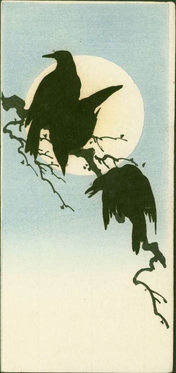 hitku:Three Crows on a Branch and Moon, by Shoda Koho  