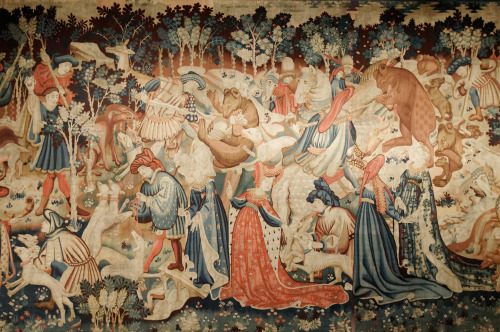 Boar and bear hunt as depicted on the Devonshire tapestries, 1425-30 Flemish