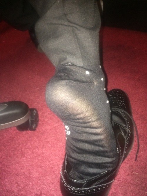 sniffingsocks:  isockittome:  grsx72:  New Dapper Classics OTCs, Black with grey dots after a day in my black wingtips! So hot! I love the look and feel of these socks!  Love those socks and the shoes.  WANNA SMELL’EM MAN!!!
