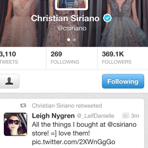 Christian retweeted me! I’m dying! #fashion #retweet #dying #lifemade