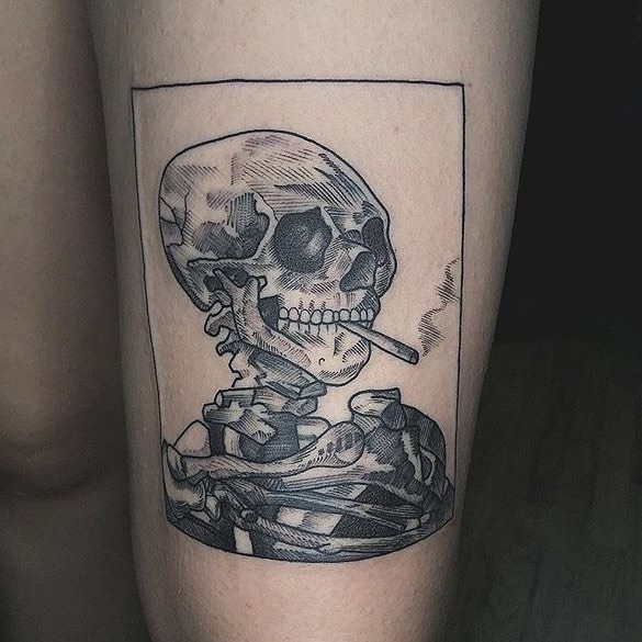 Bound For Glory Tattoo — Skeleton smoking a cigarette by @tconnors_bfg -...