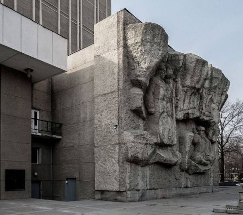 Kyrgyz Drama Theater, Bishkek, Kyrgyzstan, built in 1970. Architect: M. Yevseyeva, F. Yevseyev. &cop