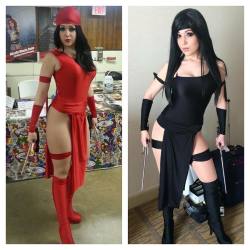 nicolejeancosplay:  Which Elektra outfit do you prefer? Red, black or perhaps her white outfit? #Elektra #marvel #daredevil #comics #cosplay #spandex #marveluniverse #stanlee #hero #vigilante #cosplayer #nicolemariejean #nmj 