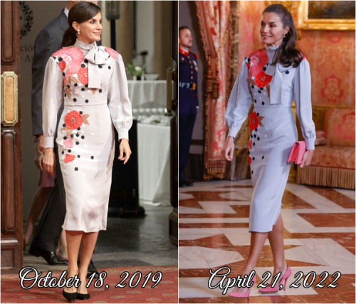 Letizia recycling a embroidered dress from PetergazOctober 18, 2019: Audiences related to the 2019 P