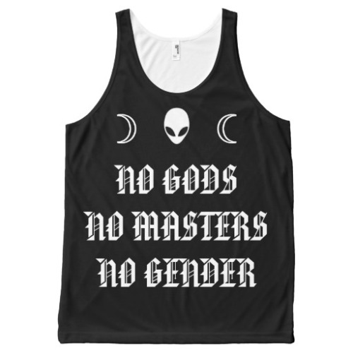 NO GODS NO MASTERS NO GENDERremember how this product range is a thingblack t shirt • white t shirt 