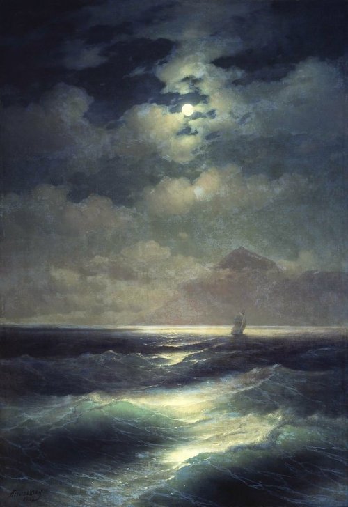 artist-aivazovski: Sea view by Moonlight, 1878, Ivan AivazovskiMedium: oil,canvas