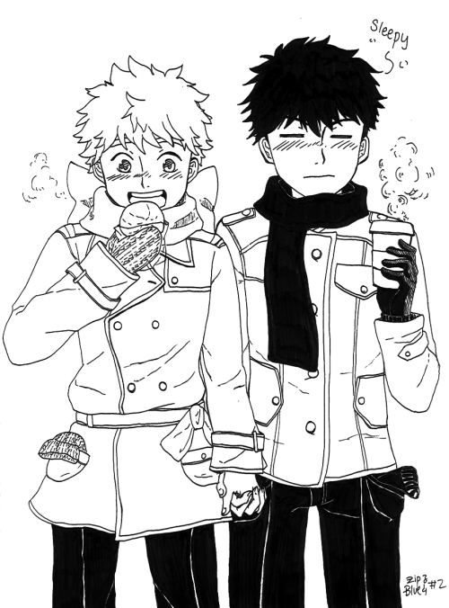  I love Mihashi’s winter coat so I decided to draw it. The idea is that they both bring gloves but t