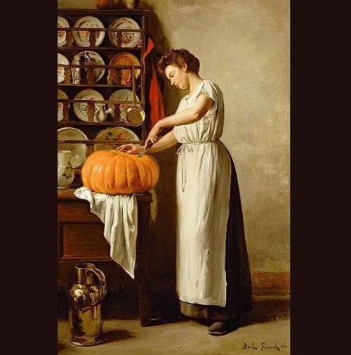 Carving the Pumpkin (1910) by Franck Antoine Bail (France, 1858-1924). Private Collection. 