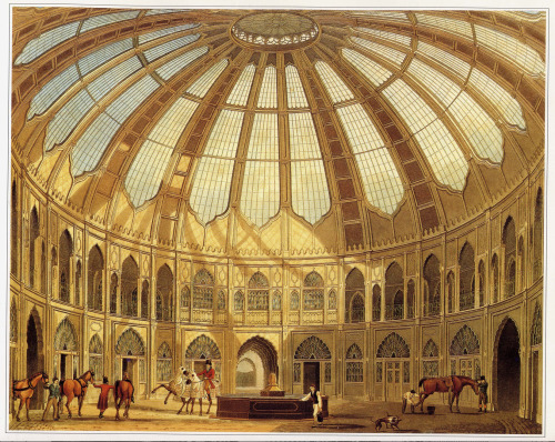 The interior of the Royal Stables, John Nash’s Views of the Royal Pavilion, which first appeared in 