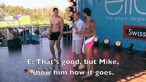 the-absolute-funniest-posts:  ellendegeneres: Ellen and Gluteus Mikesimus had to teach the new Ellen Undie Model how to do his job.  