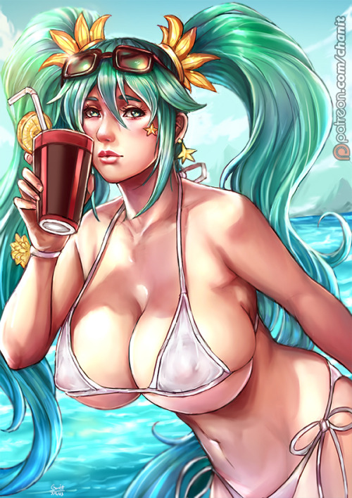 fantasy-scifi-art:  LoL: Sona Pool Party by kachima 