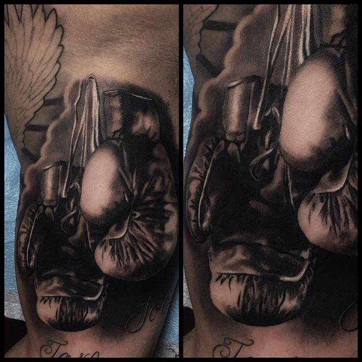 Realistic black and grey boxing gloves  Boxing gloves tattoo Black and  grey tattoos Skull tattoo