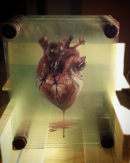 betweenmirrors:  BLEEDING HEART by #KyleMiller (2013, Oil Painting Created on 6 Layers of Glass Pane