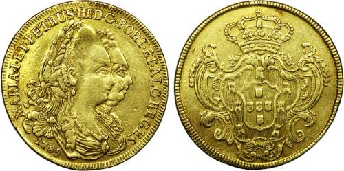 Coins with engraved portraits of Maria I and Peter III of Portugal, 1785 