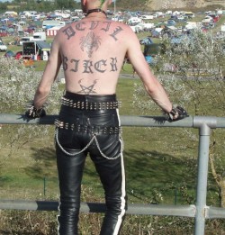 canuba69:  Devil Biker, some great tatts there, love his leathers, studded belt and chains… 