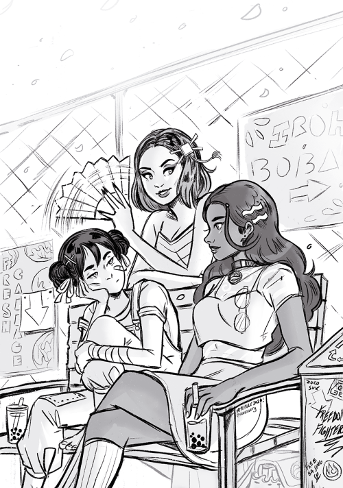 jovaline:can’t get boba with friends so draw the atla girls getting boba with friends.