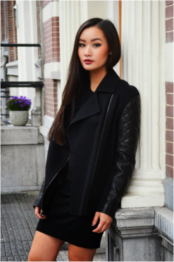 justthedesign:  Levi In DKNY Skirt And Jacket Outfit Street Style 