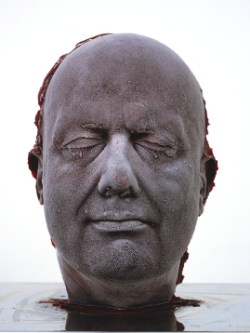 sixpenceee:  Marc Quinn has made the following sculptures of his own head from frozen blood. Each head was made by 4.5 L of his own blood. The blood was taken from his body over a period of 5 months. It is carefully maintained in a fridge. The artists