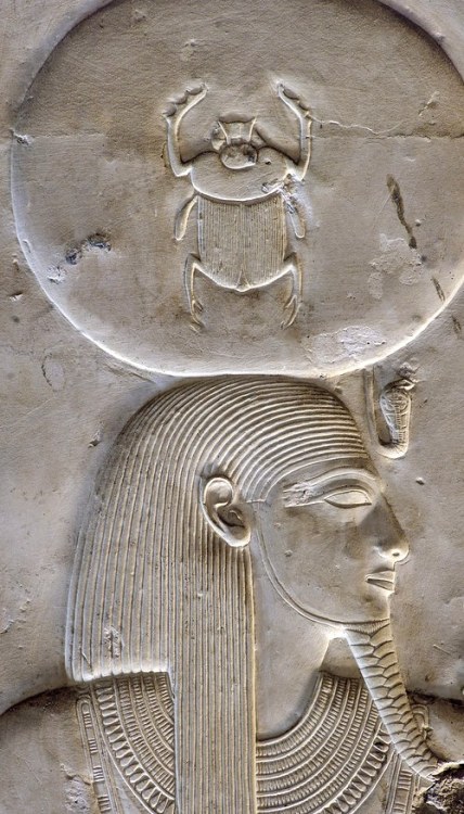 amntenofre:the God Ra-Harakhty, human-headed, wearing the Solar disk with the Uraeus. Inside the Sun