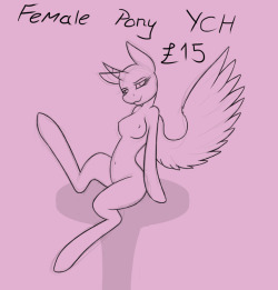 cloppy-pony:  NSFW female pony 2 YCH:15 UK pounds, finished result will be clean lines, flat colour and simple background.Sample:Please send me a ask or fan mail if you want one or if you just want to help by reblogging thisThank you :3  X: