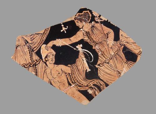 Fragment, probably from an amphora, with Pentheus attacked by maenads, attributed to the Ascoli Satr