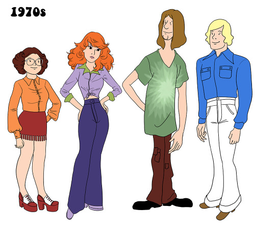 elvisqueso:rocky-horror-shit-show:  gameraboy:  Scooby Gang through the Ages by Julia Wytrazek  So based on the original cartoon:Velma is from the 90sDaphne is from the 50sShaggy is from the 70sFred is from the 20sScooby is not pictured which leads me