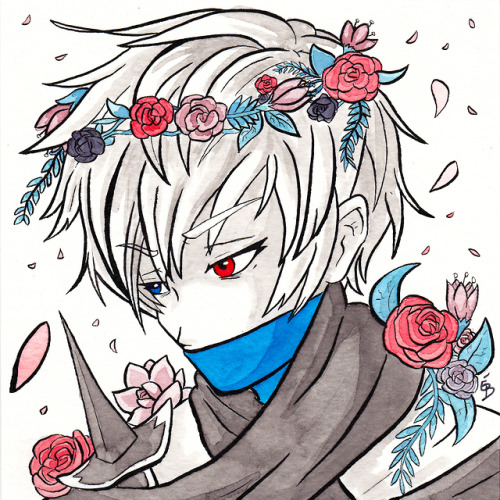 Inktober Day 17: OrnamentKagachi with a flower crown, I love this guy!